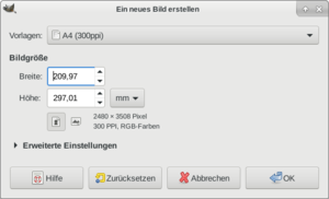 Format der neuen Datei, A4